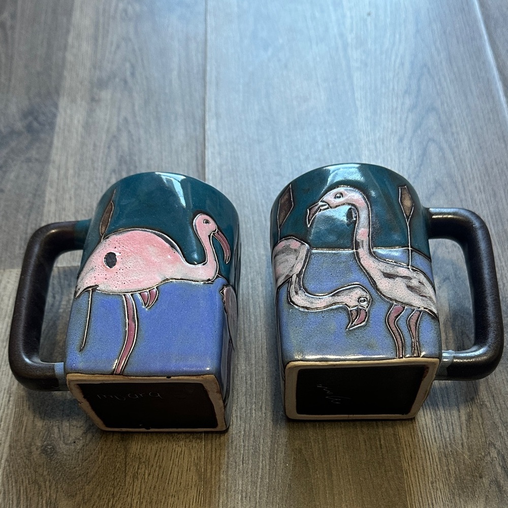 Flamingo Ceramic Mugs - Teal and Pink